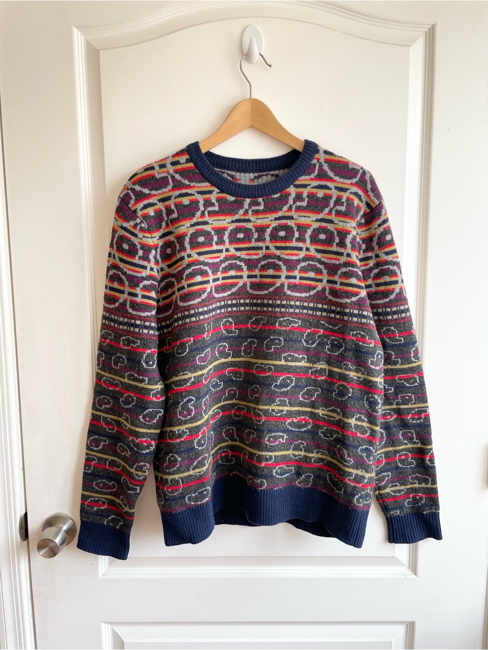 M Marc By Marc Jacobs Men’s Size M Charcoal Multi 100% Merino Wool Sweater
